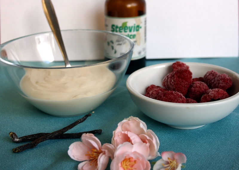 Joghurt mit Himbeeren und Stevia